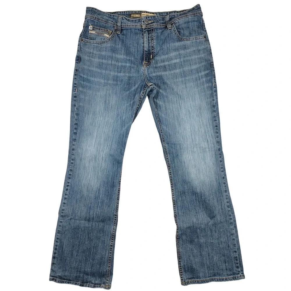 Rock & Roll Denim Bootcut Men 38x34 Blue Relaxed Double Barrel Stretch Denim
